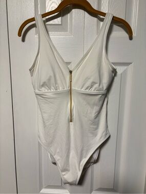 Ralph Lauren Classic White One-Piece Swimsuit with Gold Front Zip